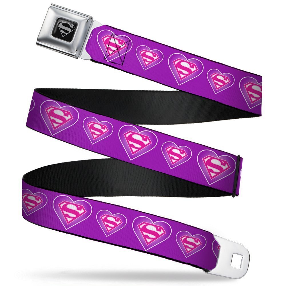 1354 Seatbelt Belt Superman Logo in Heart Purple/White/Pink 1.0" Wide